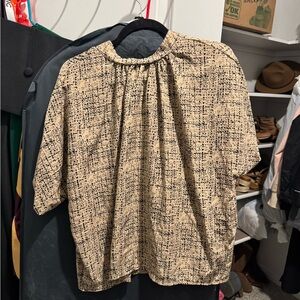 Beige and Black Patterned Blouse
